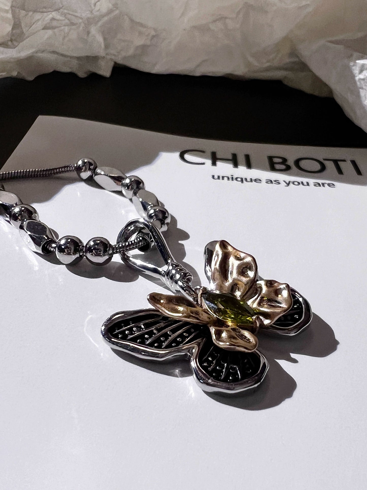 "Dead Leaf Butterfly" Zircon Necklace