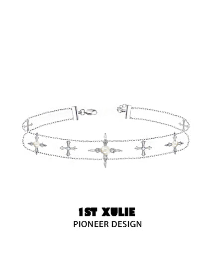 Faithful Rose Cross Clavicle Necklace