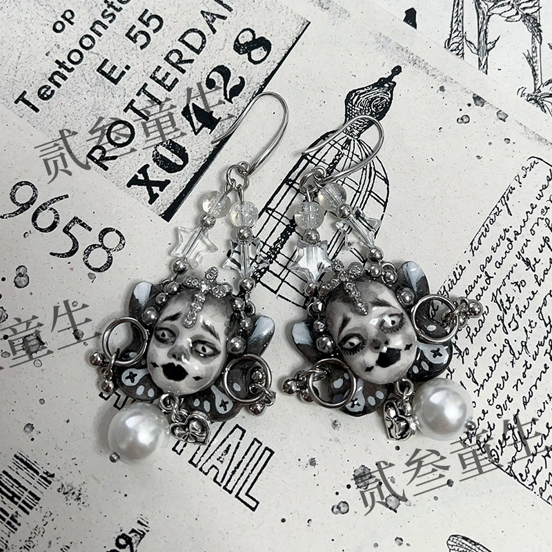 Earrings & Ear Cuffs-Two Three Children's Original Handmade Dark Niche High Sense Spice Girl Cold Wind Punk Dark Doll Earrings Earrings