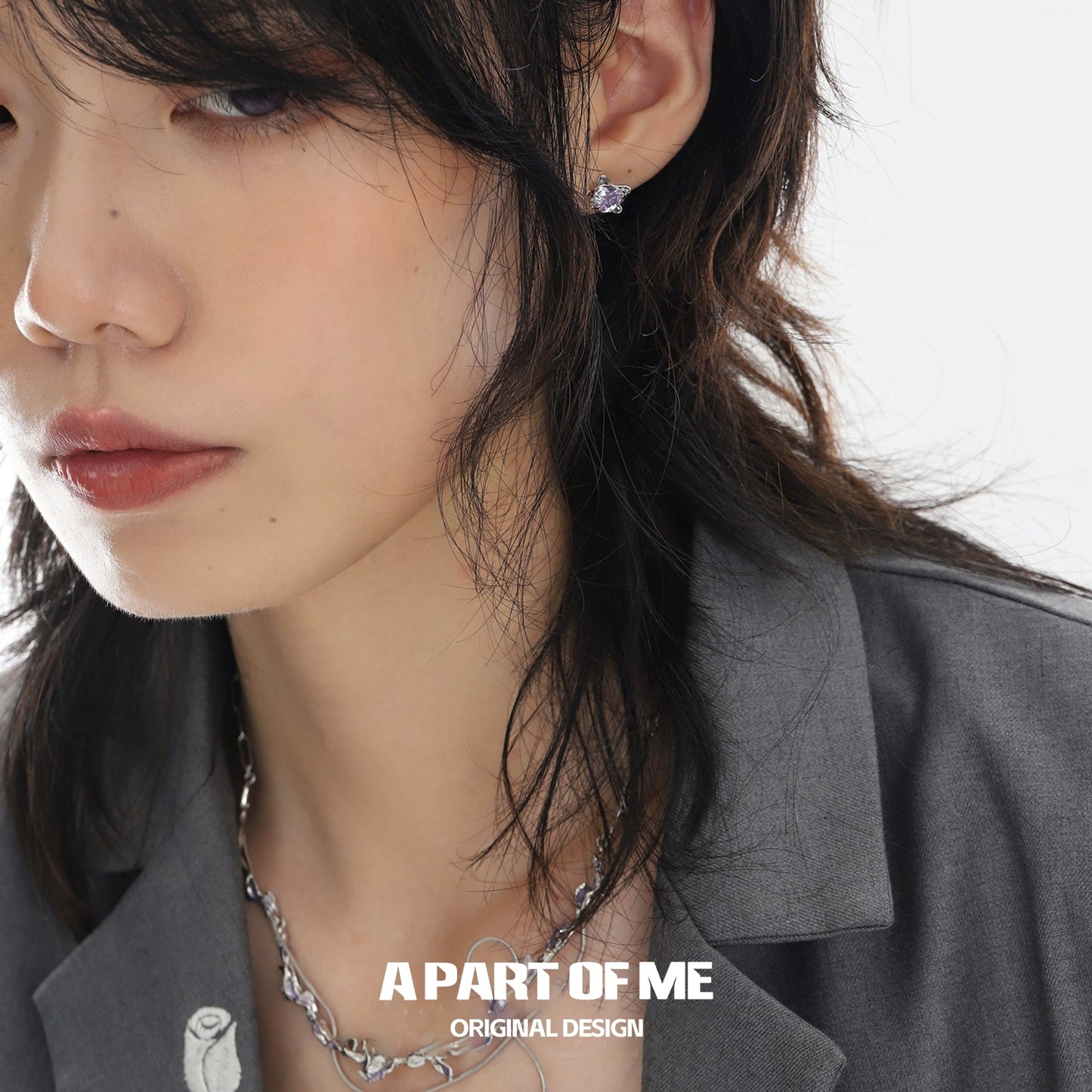 Purple Rose Heart Earrings