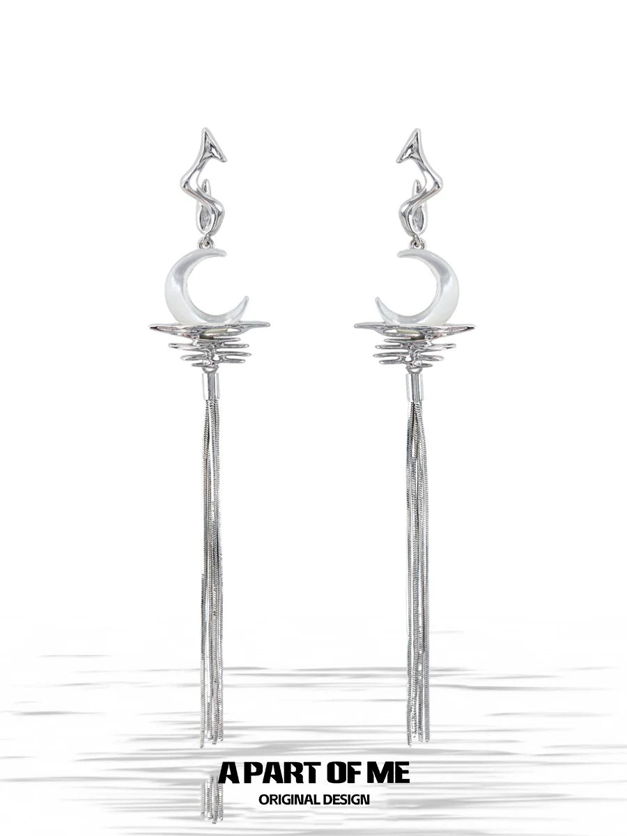 Frosted Moon Fringe Earrings