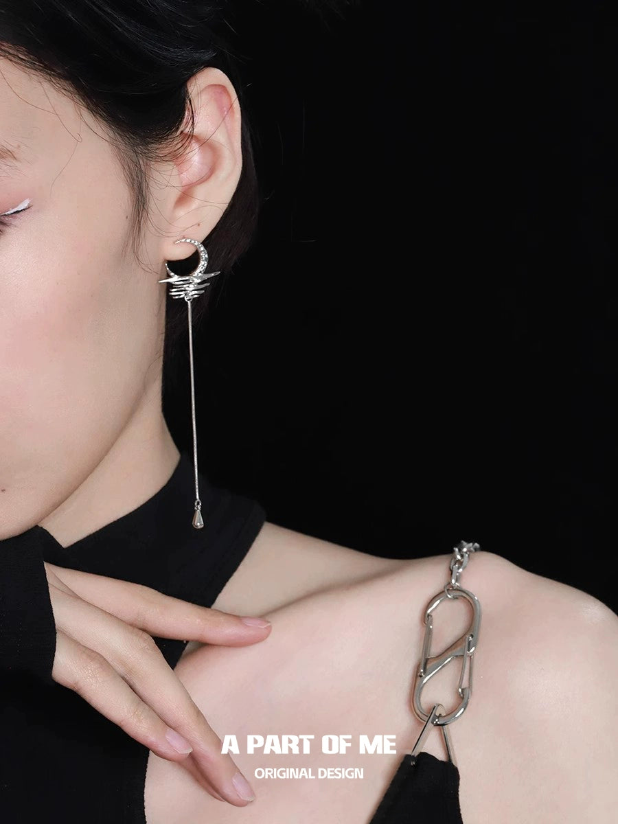 Diamond Fringe Moon Earrings