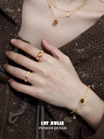 Retro Tiger Eye Shell Silver Bracelet