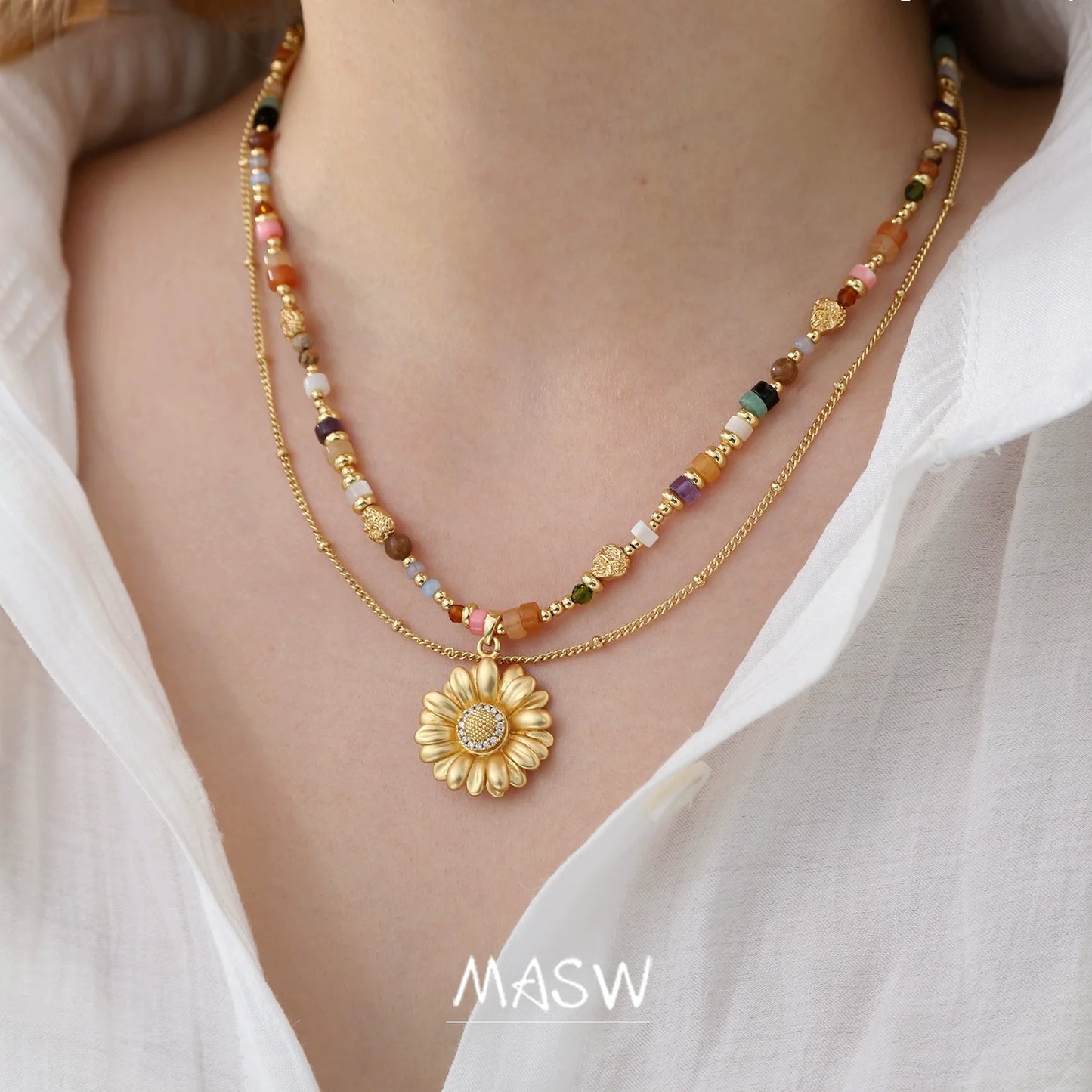 Colorful Beaded Daisy Necklace