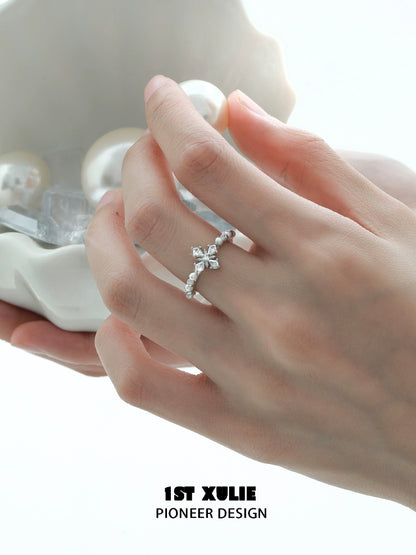 Light Domain Pearl Cross Silver Ring