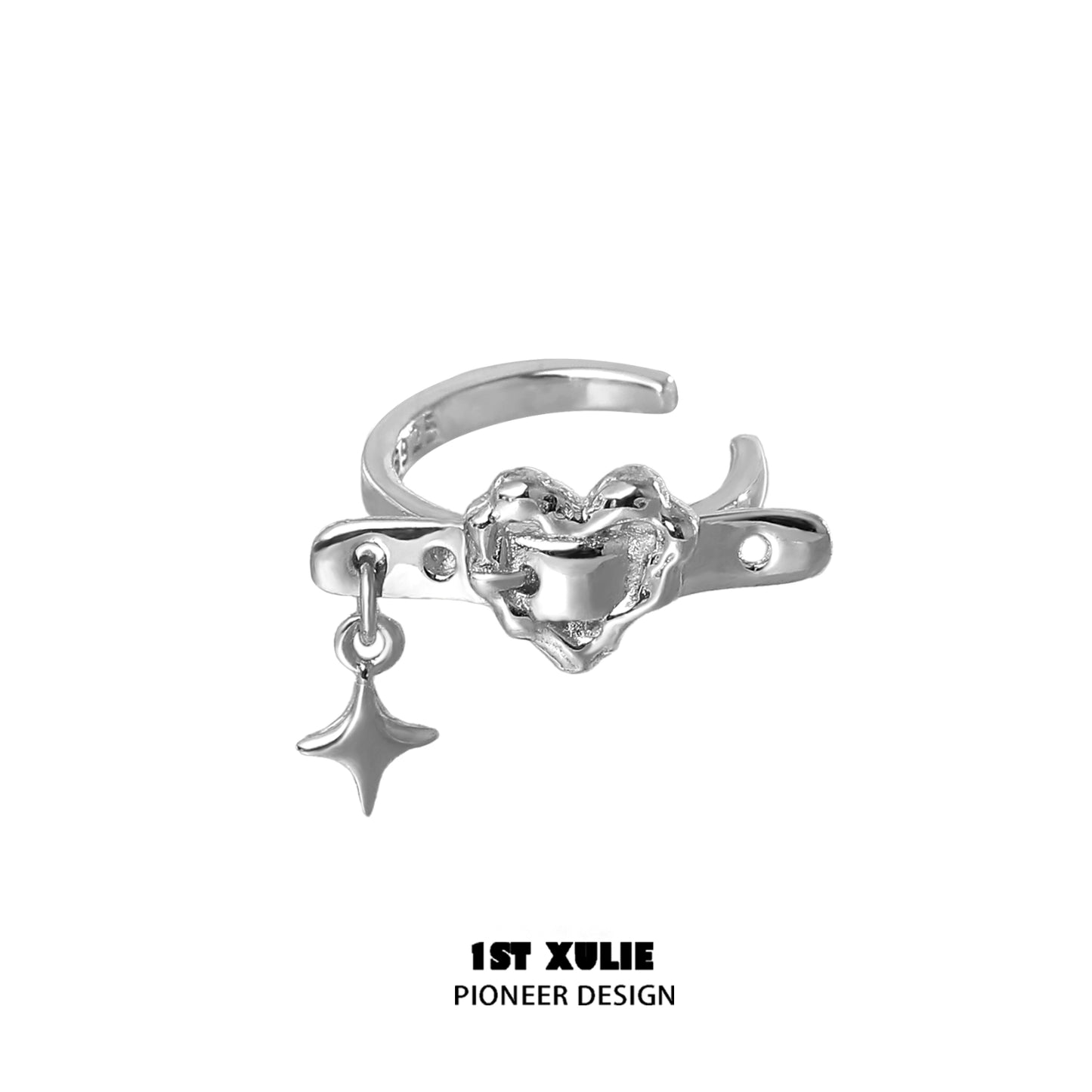 Edgy Heartprint Silver Ear Clip