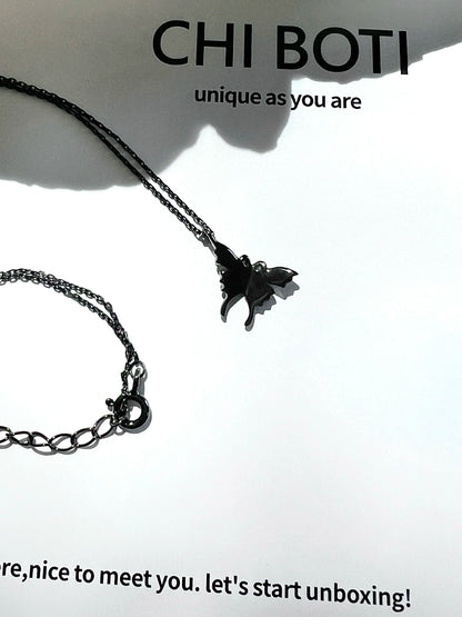 "Shadow Butterfly" Black Gold Necklace