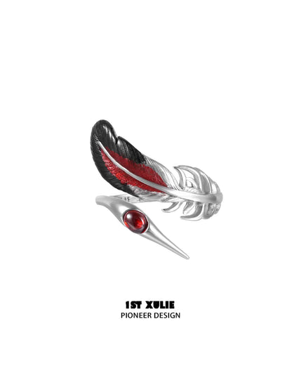 Gothic Blood Crane Silver Ring