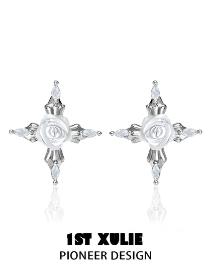 Sacred Rose Belief Cross Earrings