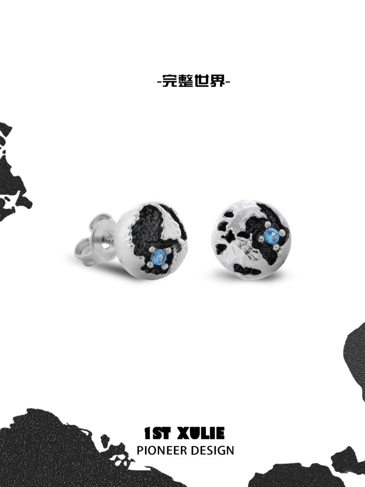Y2K Black Abyss Silver Stud Earrings