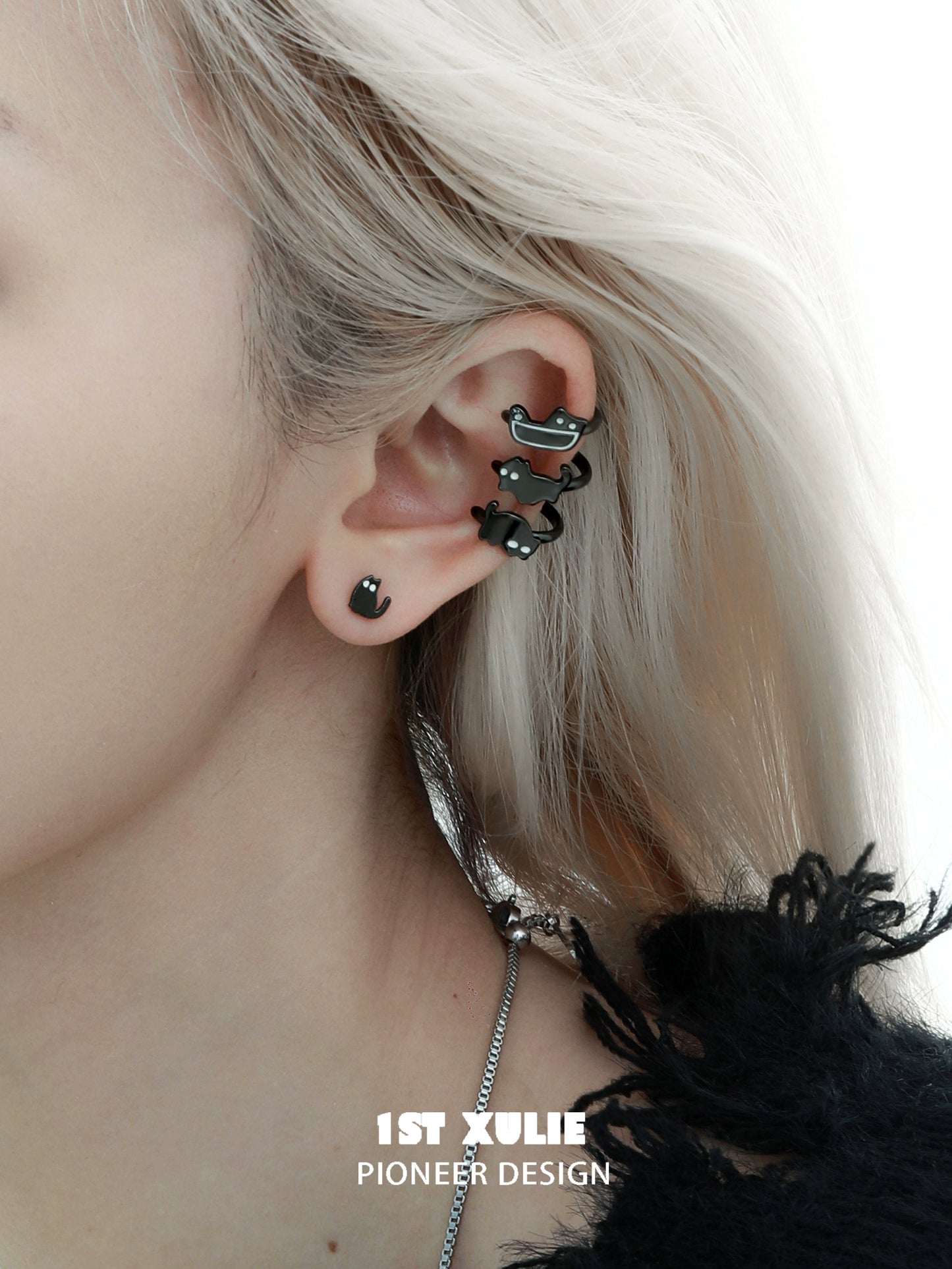 Y2K Black Cat Chain Ear Cuffs