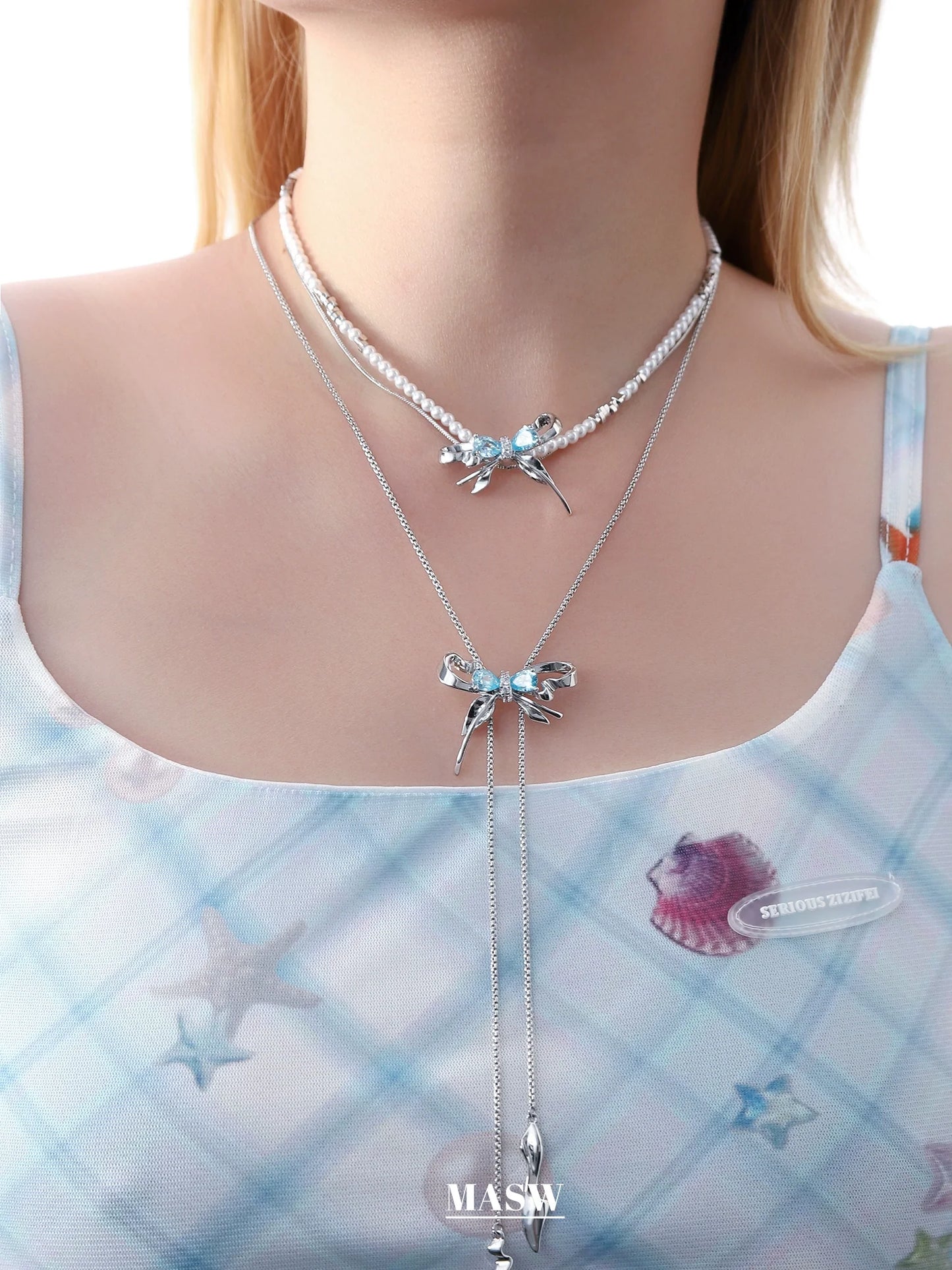 Blue Butterfly Pearl Necklace