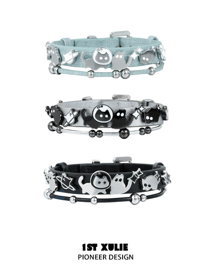 Y2K Playful Kitty Cute Leather Bracelet