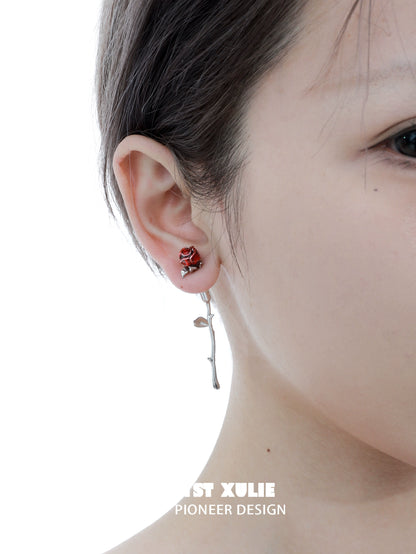 Y2K Rose Bloom Silver Earrings