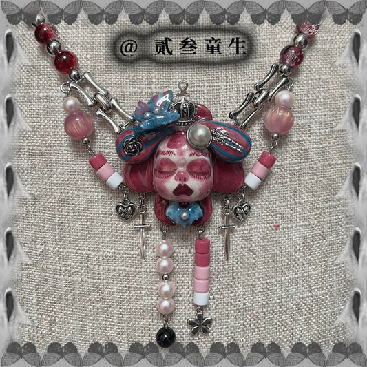 Necklaces-Ersan Tongsheng Original Handmade Cross Necklace Female Niche Gothic Design Sweet Cool Y2K Wind Pendant Cute Spice Girl