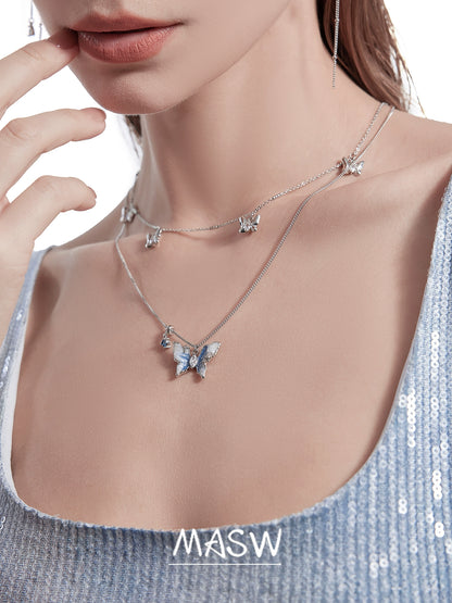 Starry Blue Butterfly Necklace
