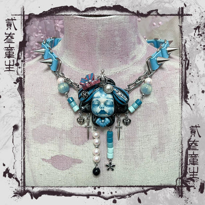 Choker-two three children's necklace niche original doll design dark goth punk exquisite heavy industry choker collarbone chain