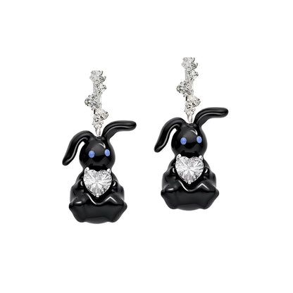 Cute Enamel Rabbit Zircon Earrings