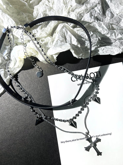 "Dark Iris" Cross Leather Necklace