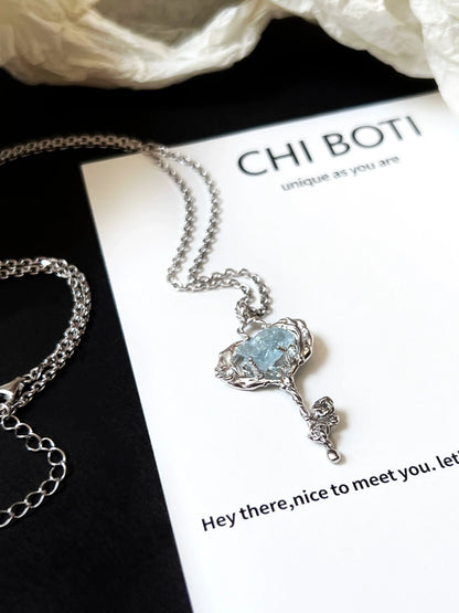 "Sky Blue Key" Aquamarine Necklace