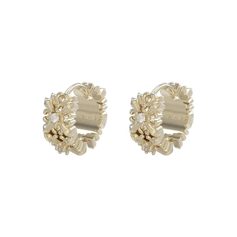 Gold Vintage Iris Ear Cuff with Floral Design and Sparkling Accents for Elegant Style