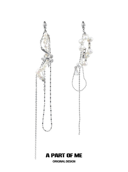 Pearl Fringe Asymmetric Earrings