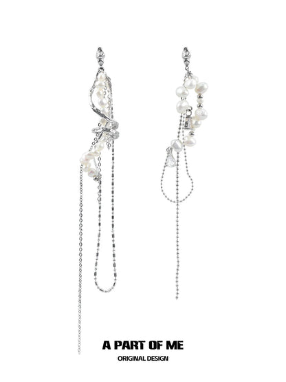 Pearl Fringe Asymmetric Earrings