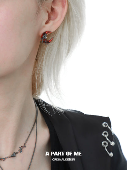 Black Rose Red Moon Stud Earrings