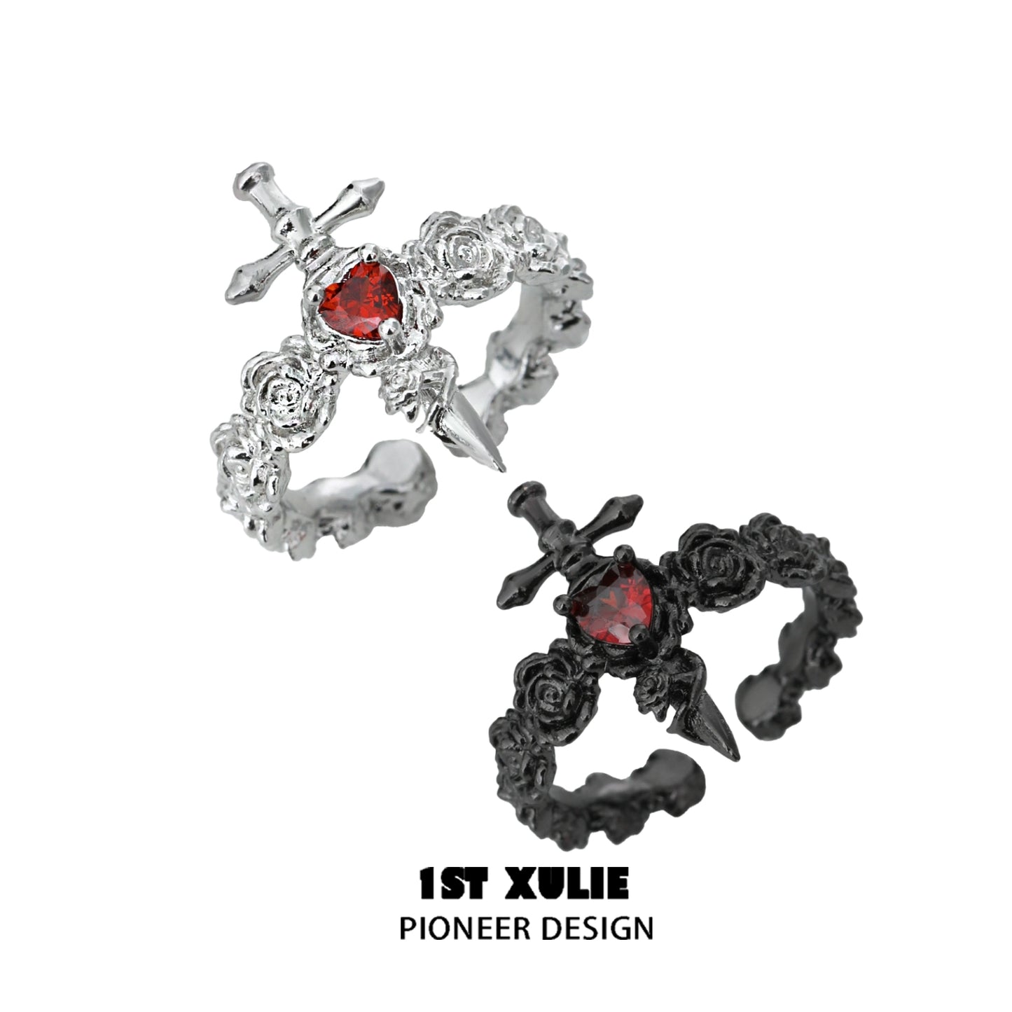 Gothic Taboo Rose Couple Rings