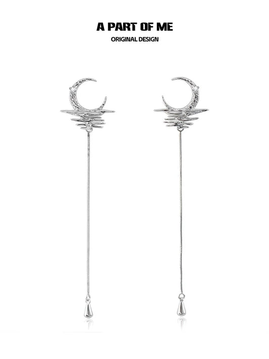 Diamond Fringe Moon Earrings