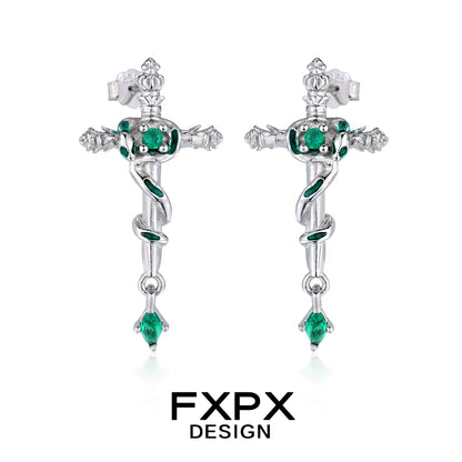 Y2K Court Girl Snake Cross Earrings