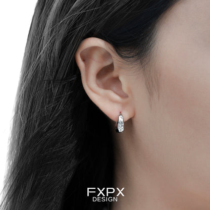 Metallic Fracture Silver Ear Clips