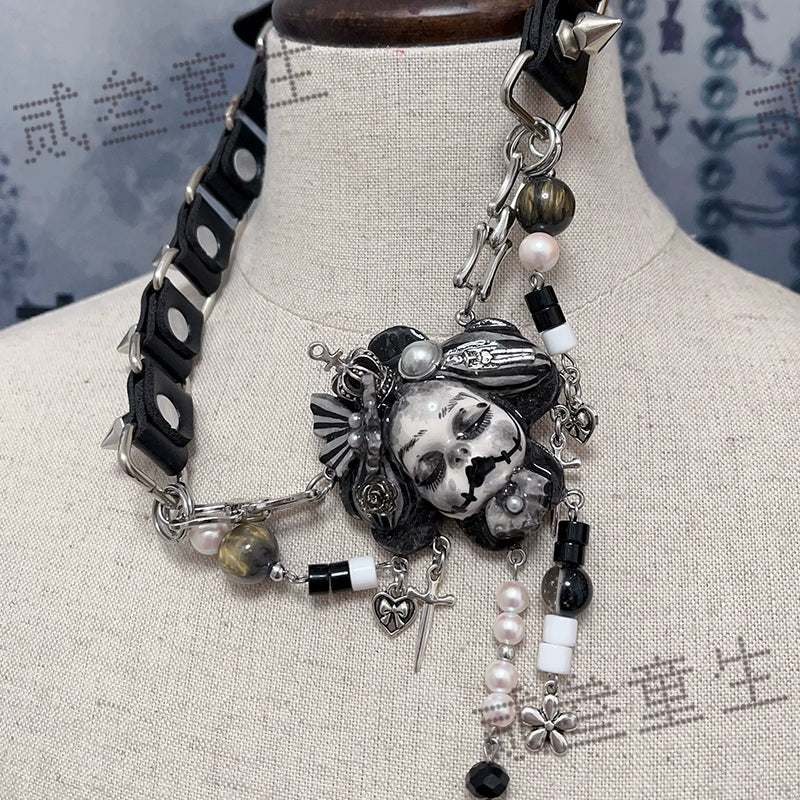 Choker-two three children's necklace niche original doll design dark goth punk exquisite heavy industry choker collarbone chain