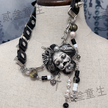 Choker-two three children's necklace niche original doll design dark goth punk exquisite heavy industry choker collarbone chain