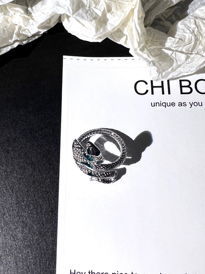 "Green Stripes Snake" Wrap Ring