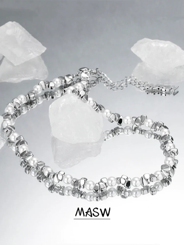 Broken Silver Beaded Collarbone Chain