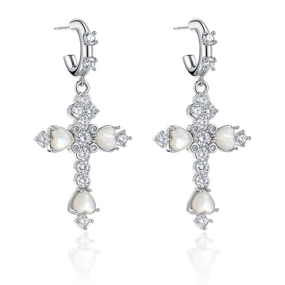 Vintage Fritillary Cross Zircon Earrings