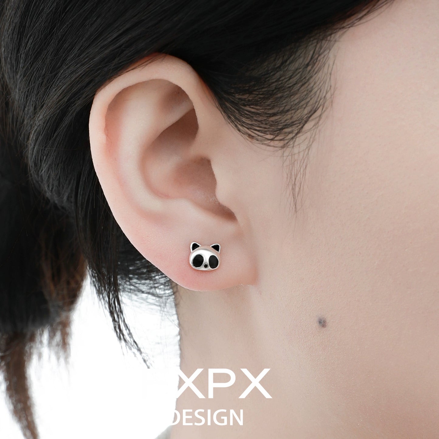 Panda Bamboo Silver Stud Earrings
