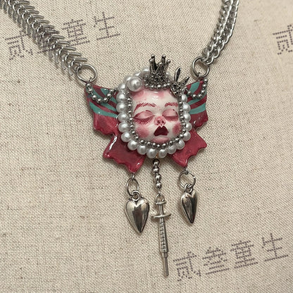 Necklaces-Ersan Tongsheng Original Handmade Clay Spice Girl Butterfly Goth Dark Wind Doll Niche Millennium Subculture Necklace