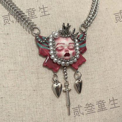 Necklaces-Ersan Tongsheng Original Handmade Clay Spice Girl Butterfly Goth Dark Wind Doll Niche Millennium Subculture Necklace