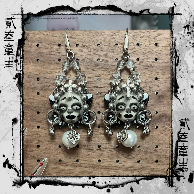 Earrings & Ear Cuffs-Two Three Children's Original Handmade Dark Niche High Sense Spice Girl Cold Wind Punk Dark Doll Earrings Earrings
