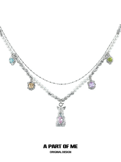 Rainbow Zircon Rabbit Necklace