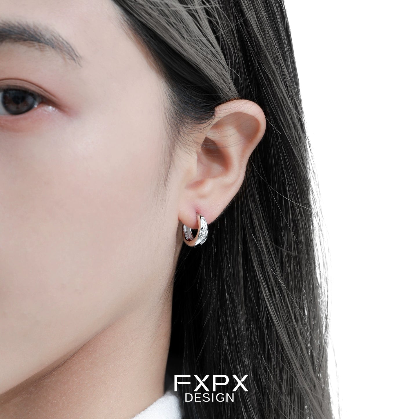 Metallic Fracture Silver Ear Clips