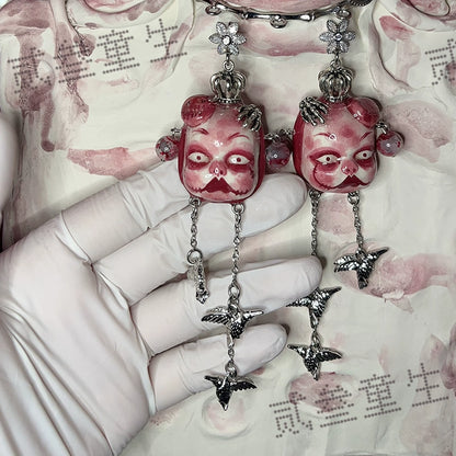 Earrings & Ear Cuffs-Two Three Children's Original Earrings Doll Cold Wind Bird Premium Sense Pendant Earrings Sweet Cool Men's and Women's Tide