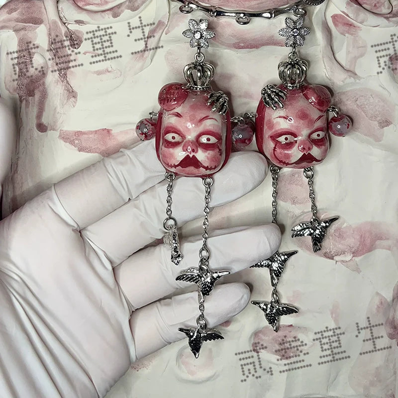 Earrings & Ear Cuffs-Two Three Children's Original Earrings Doll Cold Wind Bird Premium Sense Pendant Earrings Sweet Cool Men's and Women's Tide