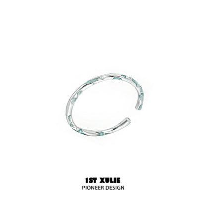 Exquisite Blue Textured Silver Ring