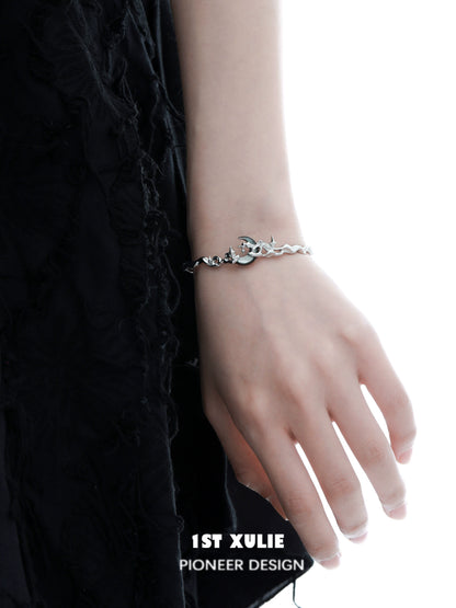 Y2K Moon Orchid Silver Couple Bracelet