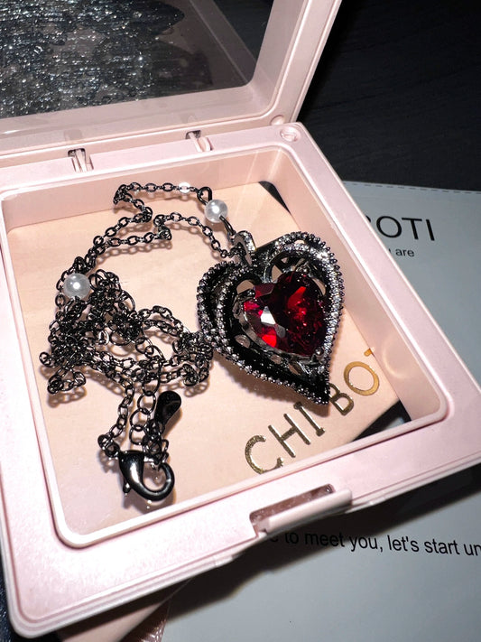 "Dark Peach Heart" Gothic Rose Necklace