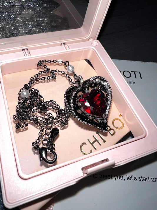 "Dark Peach Heart" Gothic Rose Necklace