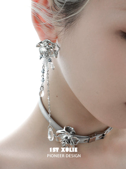 Crystal Rose Tassel Earrings